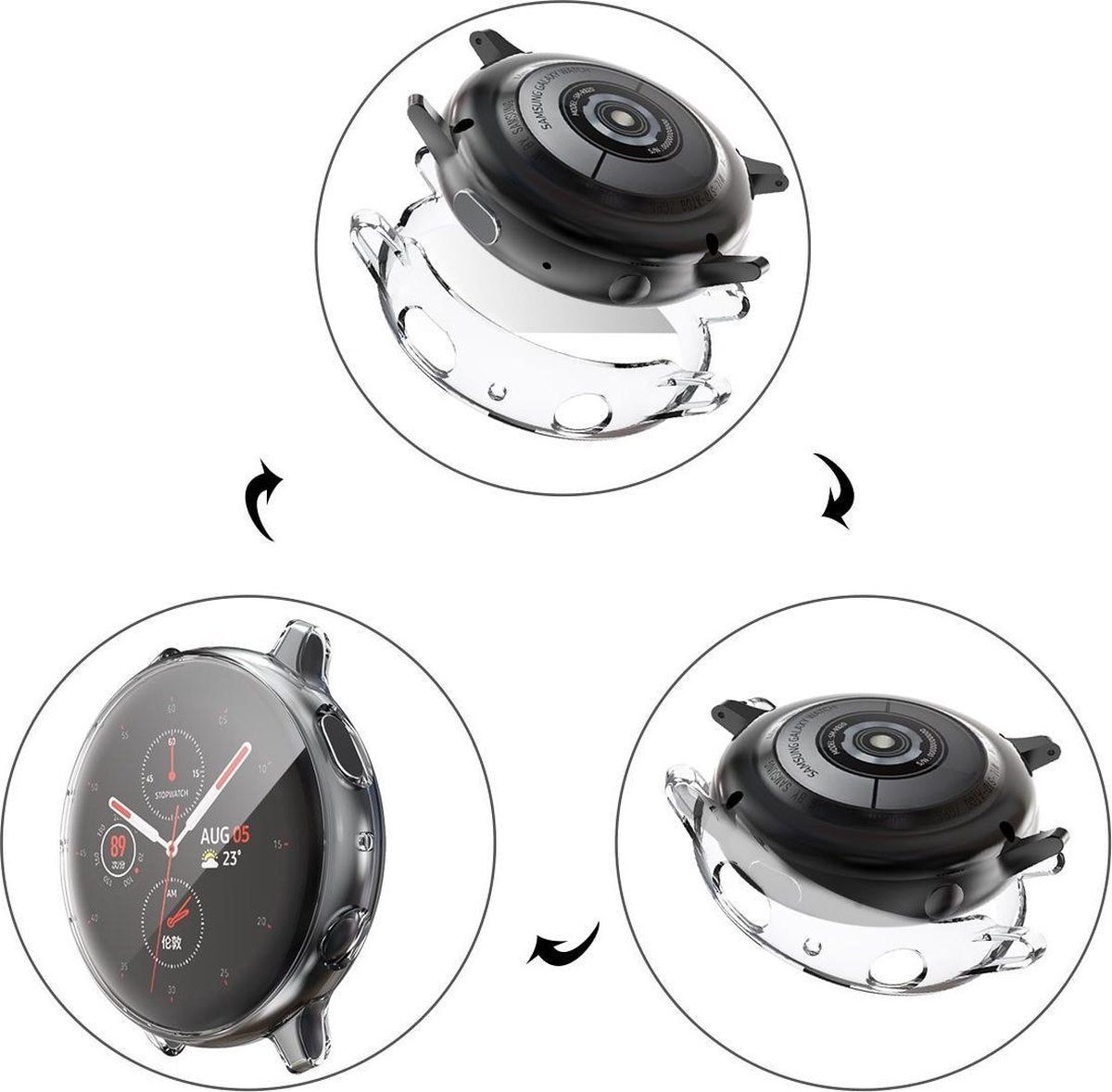 YONO Full Cover Bumper geschikt voor Samsung Galaxy Watch Active 2 44mm – Siliconen Case Screenprotector Hoesje – Transparant