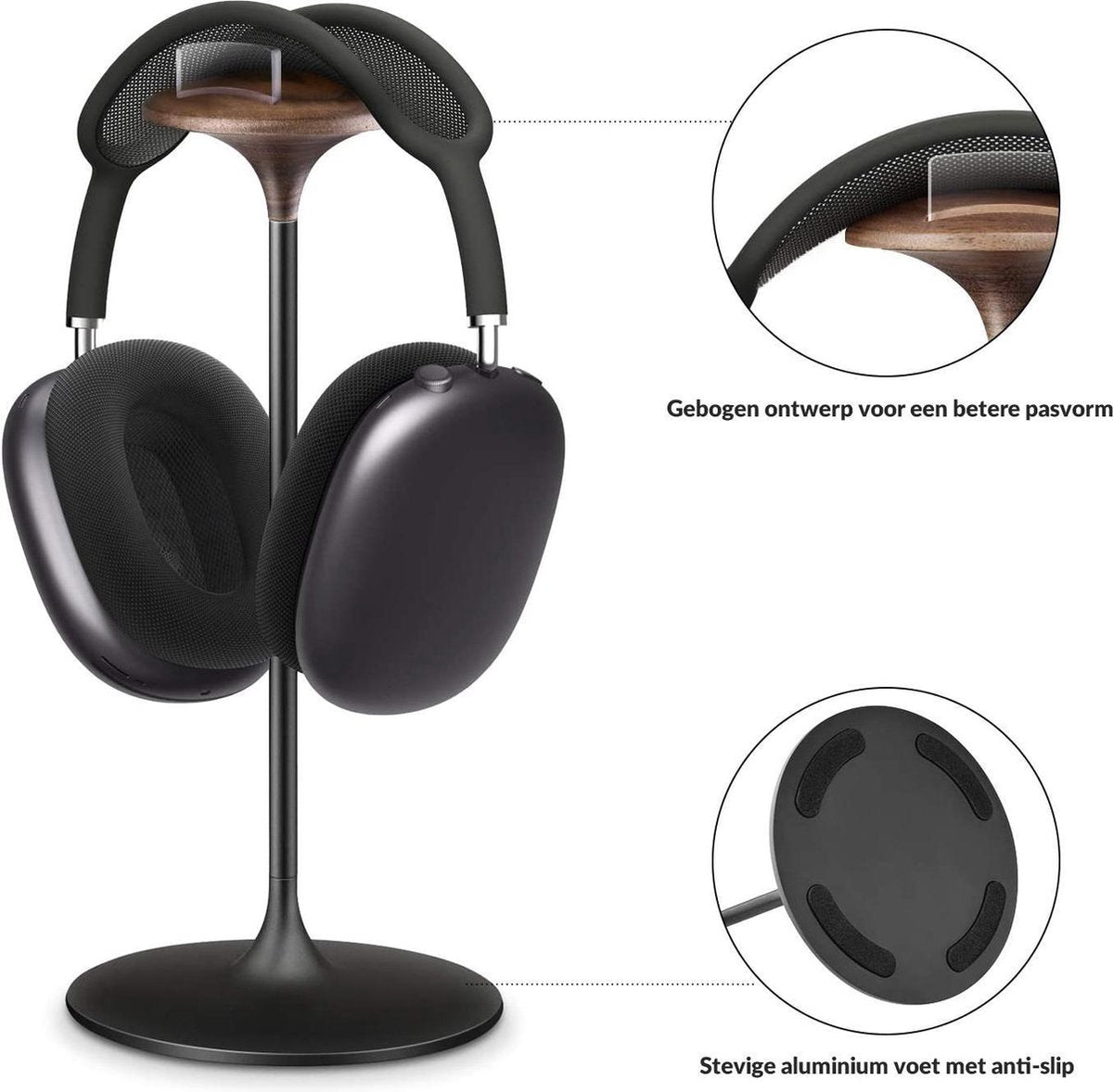 YONO Luxe Headset Stand Universeel - geschikt voor Airpods Max / JBL Tune / Sony – Koptelefoon Houder – Hoofdtelefoon Hanger – Aluminium Standaard – Zwart