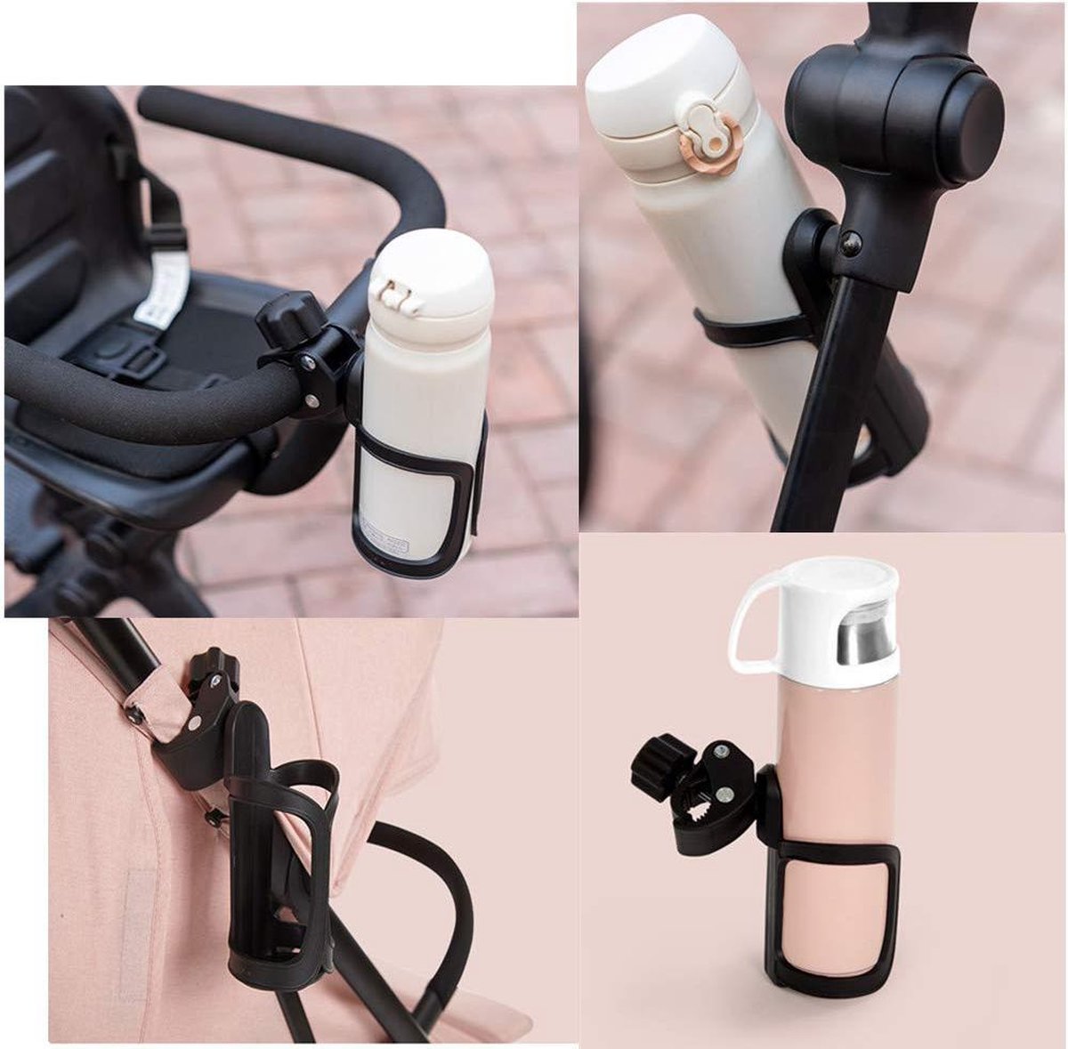 Universele Bekerhouder – Drinkfleshouder Kinderwagen Buggy en Fiets – Bidonhouder ook geschikt voor Joolz – Zwart