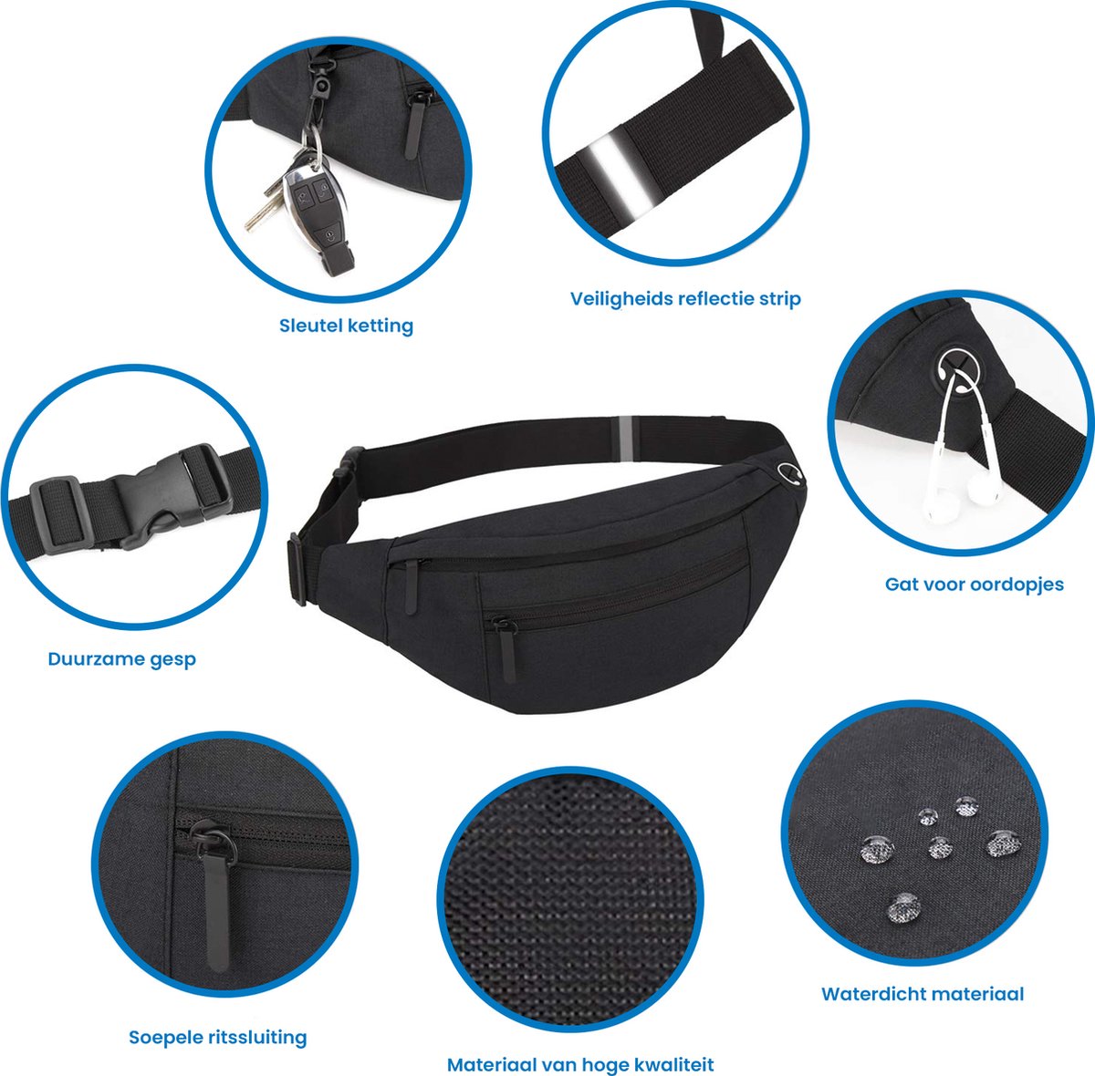 YONO Heuptas Large - Fanny Pack geschikt voor Reizen / Wandelen / Sport / Smartphone / Paspoort - Telefoontasje Crossbody - Heuptasje voor Dames en Heren - Buideltasje - Zwart