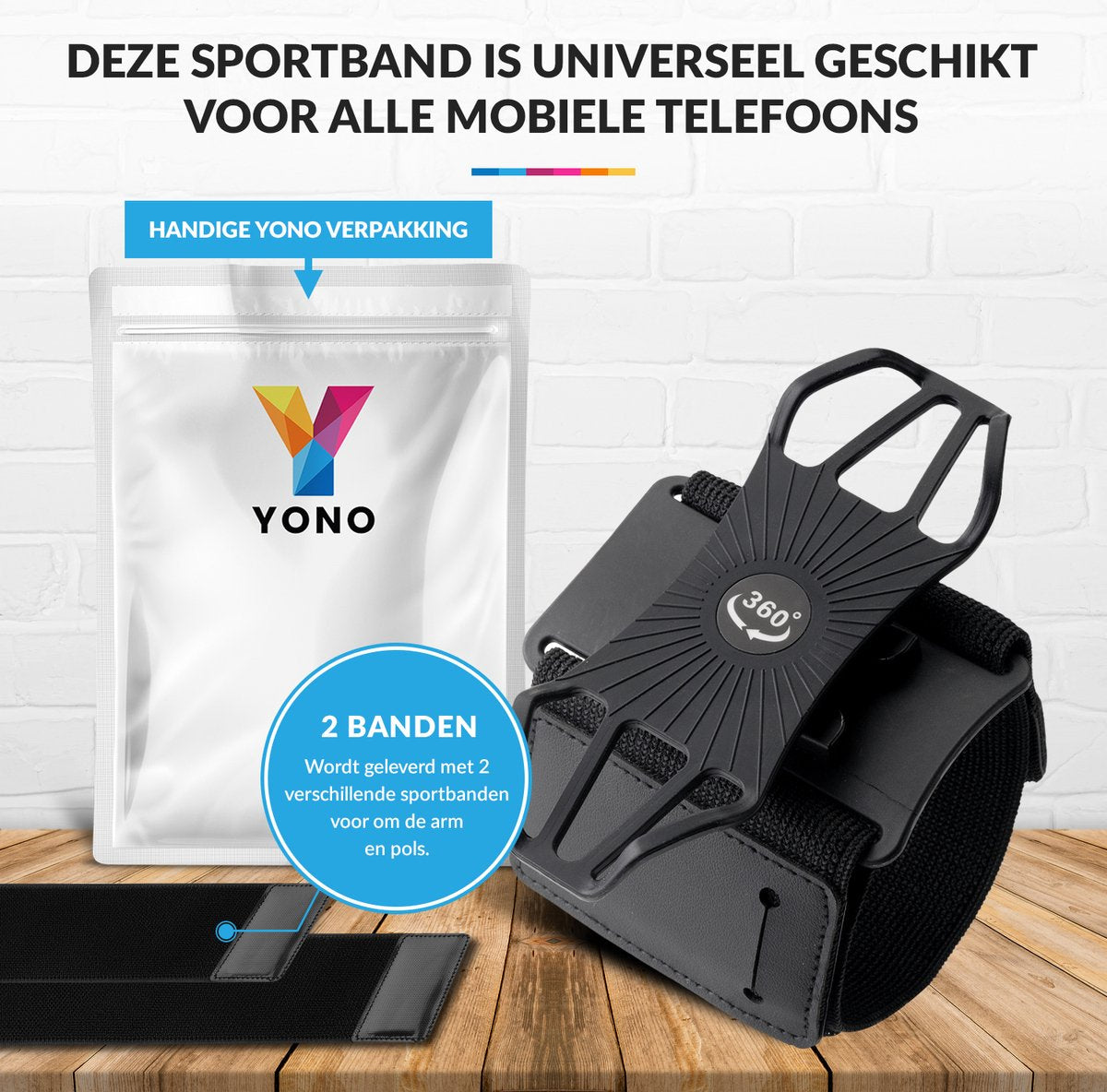 YONO Hardloop Telefoonhouder Polsband en Armband met 360 Graden Rotatie – Universeel Geschikt voor iPhone en Samsung – Sportband Accessoires Hardlopen - Bevestiging Pols of Arm – Zwart