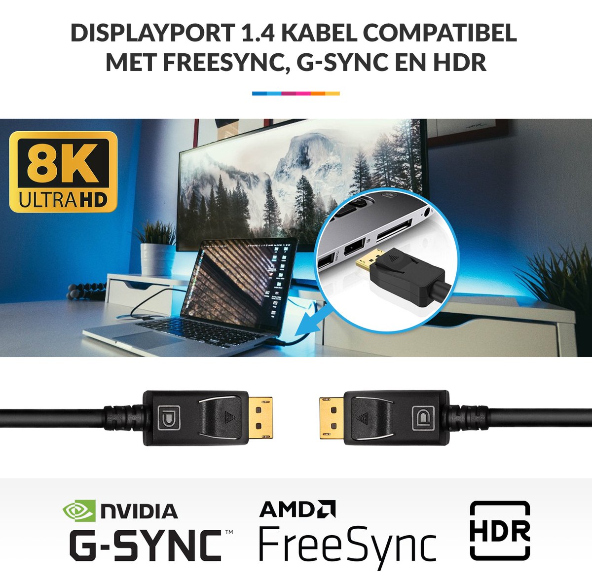 YONO Premium Displayport Kabel 1.4 - 1 Meter