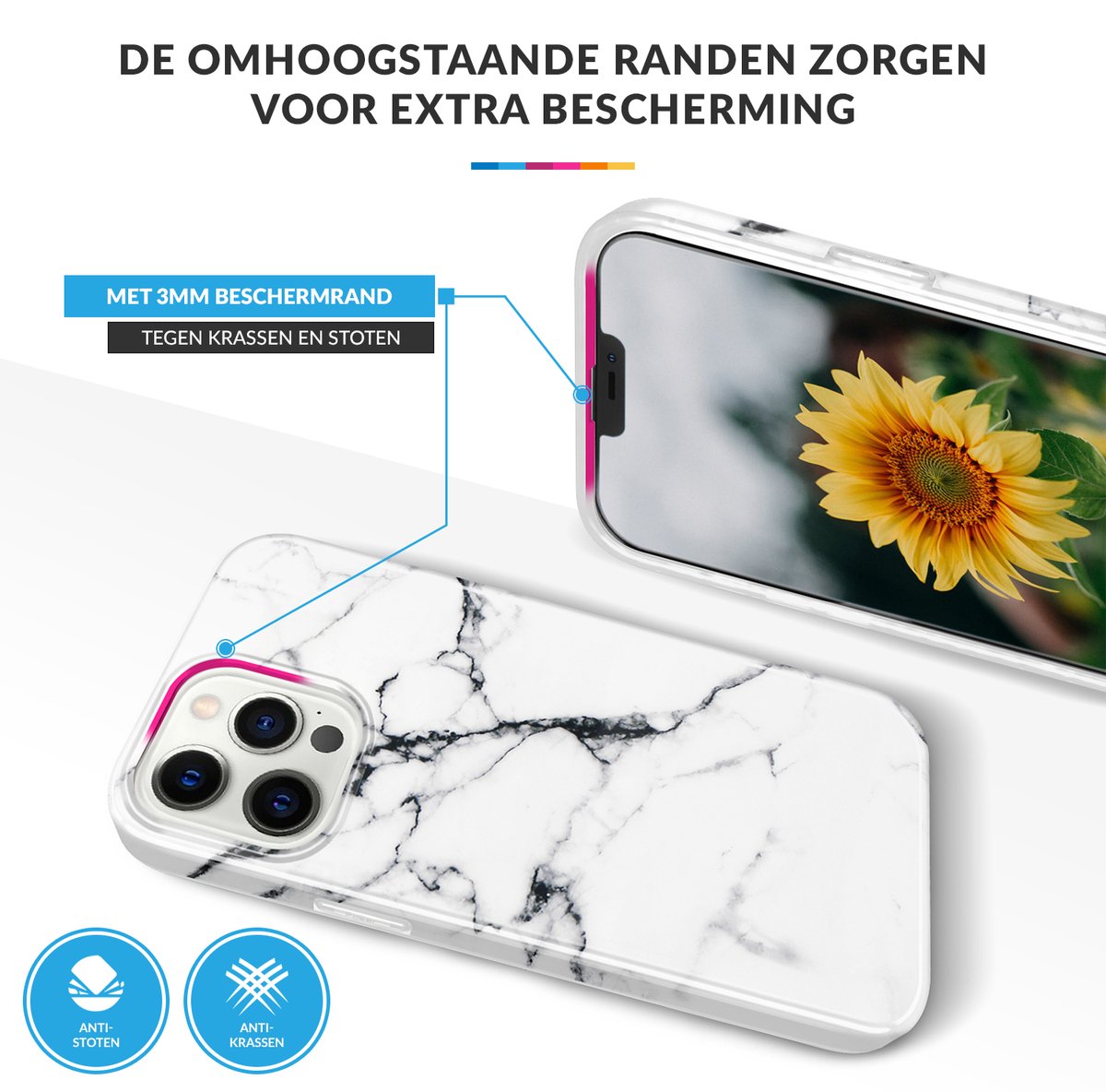 YONO Hoesje geschikt voor iPhone 13 Pro - Shock Proof Case - Marmer Carrara