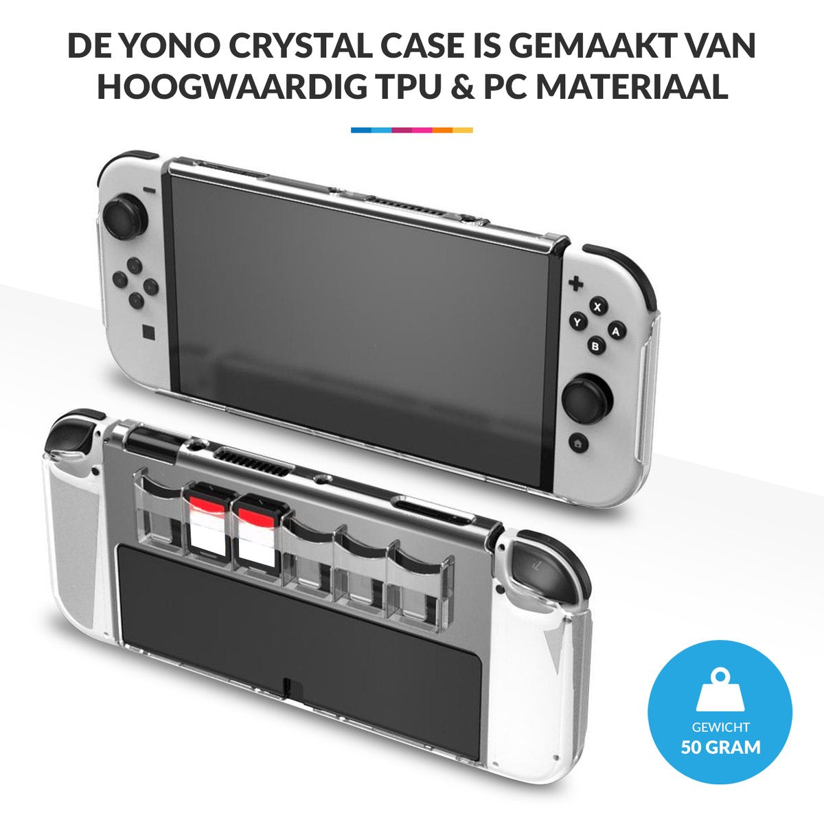 YONO Crystal Case geschikt voor Nintendo Switch OLED - Hoesje met Game Card Opbergruimte - Transparant