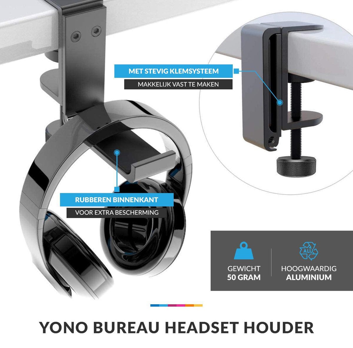 YONO Headset Houder Bureau Uitklapbaar - Koptelefoon Haak - Hoofdtelefoon Hanger - Aluminium - Zwart