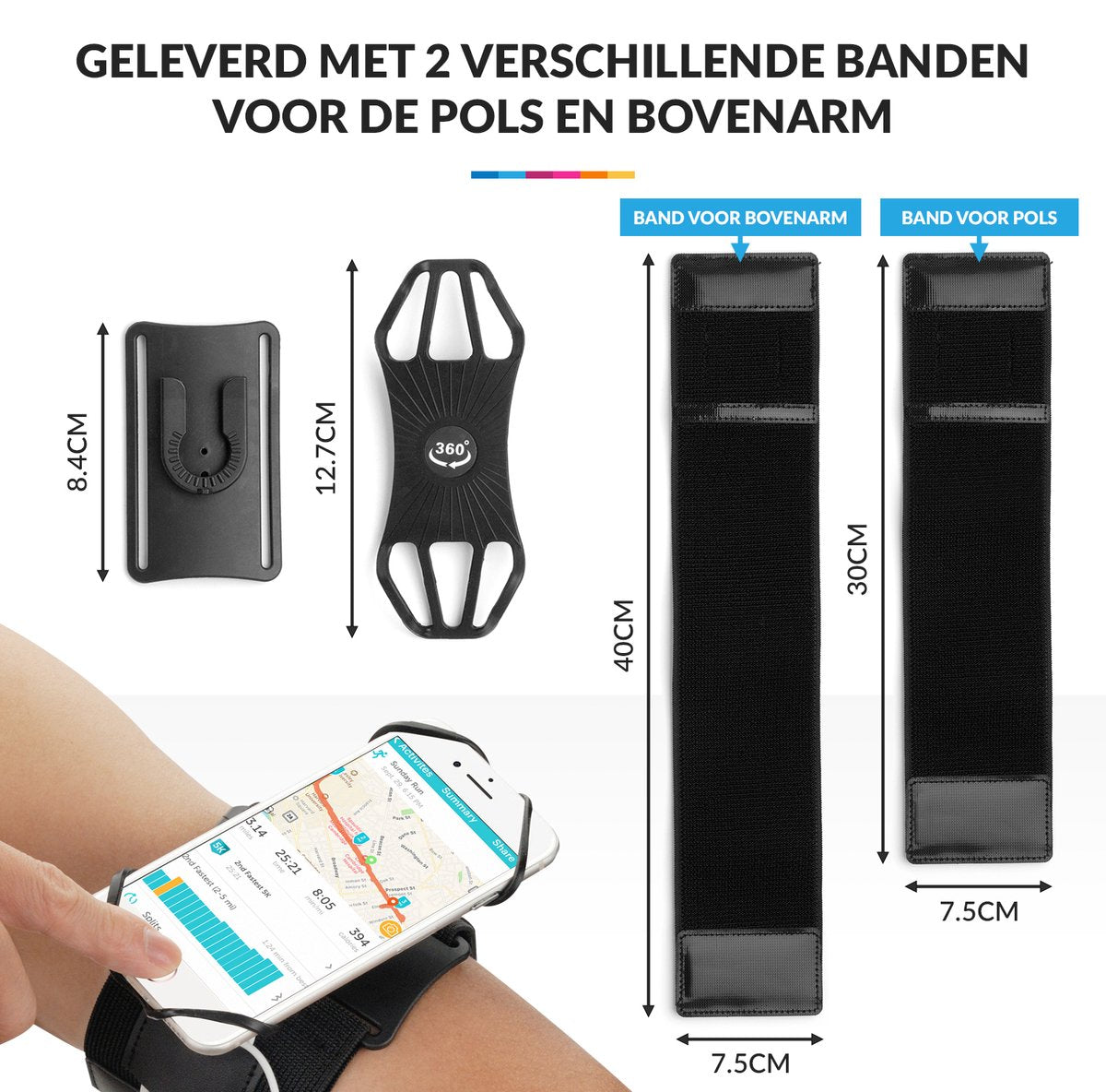 YONO Hardloop Telefoonhouder Polsband en Armband met 360 Graden Rotatie – Universeel Geschikt voor iPhone en Samsung – Sportband Accessoires Hardlopen - Bevestiging Pols of Arm – Zwart