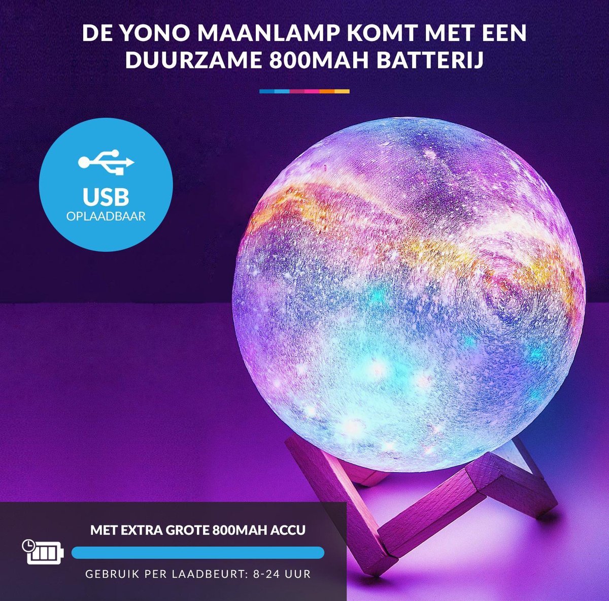 YONO Galaxy Maanlamp Draadloos - Tafellamp met LED Verlichting - Moon Planeet Lamp - Kinderkamer - Slaapkamer - 18cm