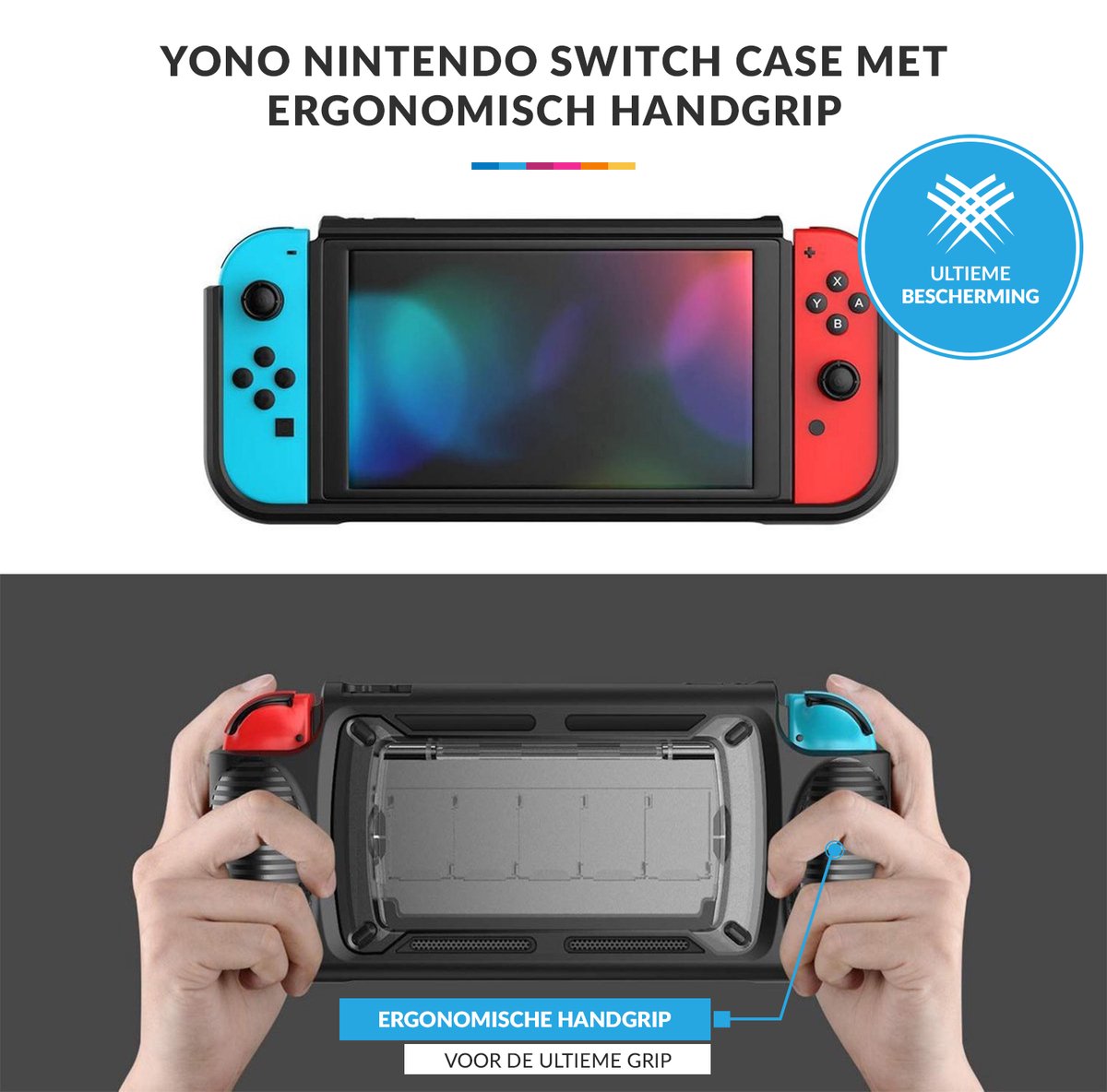 YONO Grip Case Cover geschikt voor Nintendo Switch – Hoes Beschermhoes Accessoires met Ergonomische Handgrip – Zwart