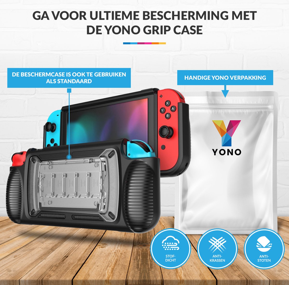 YONO Grip Case Cover geschikt voor Nintendo Switch – Hoes Beschermhoes Accessoires met Ergonomische Handgrip – Zwart