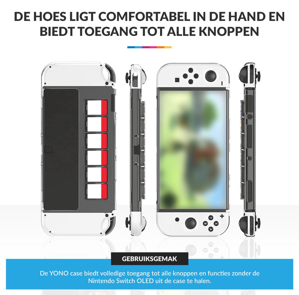 YONO Crystal Case geschikt voor Nintendo Switch OLED - Hoesje met Game Card Opbergruimte - Transparant