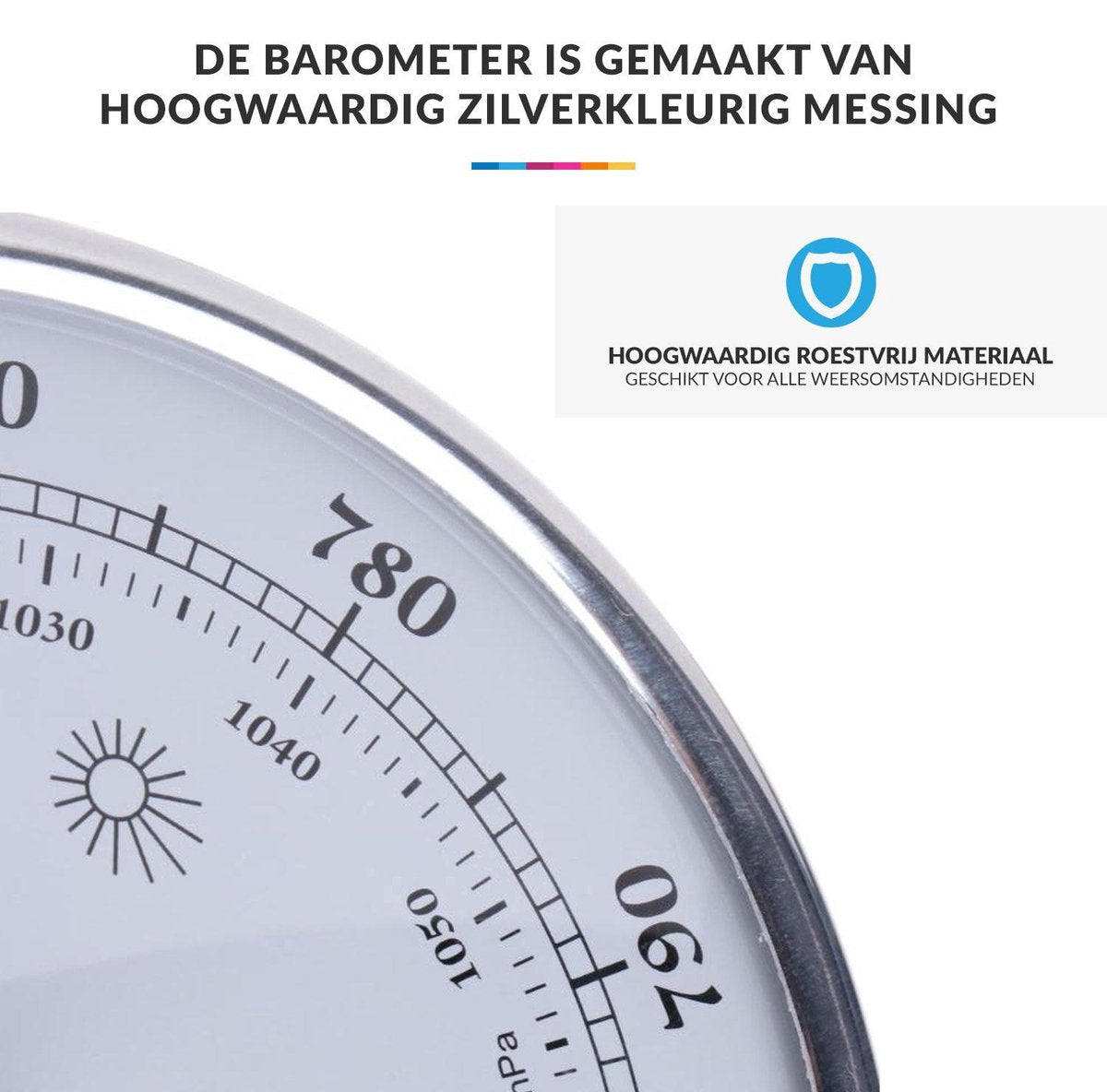 Luxe Barometer Weerstation met Thermometer Hygrometer Messing Zilverkleurig – Voor Binnen en Buiten