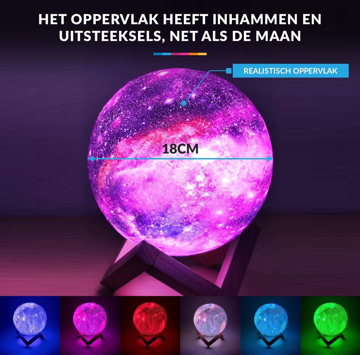 YONO Galaxy Maanlamp Draadloos - Tafellamp met LED Verlichting - Moon Planeet Lamp - Kinderkamer - Slaapkamer - 18cm