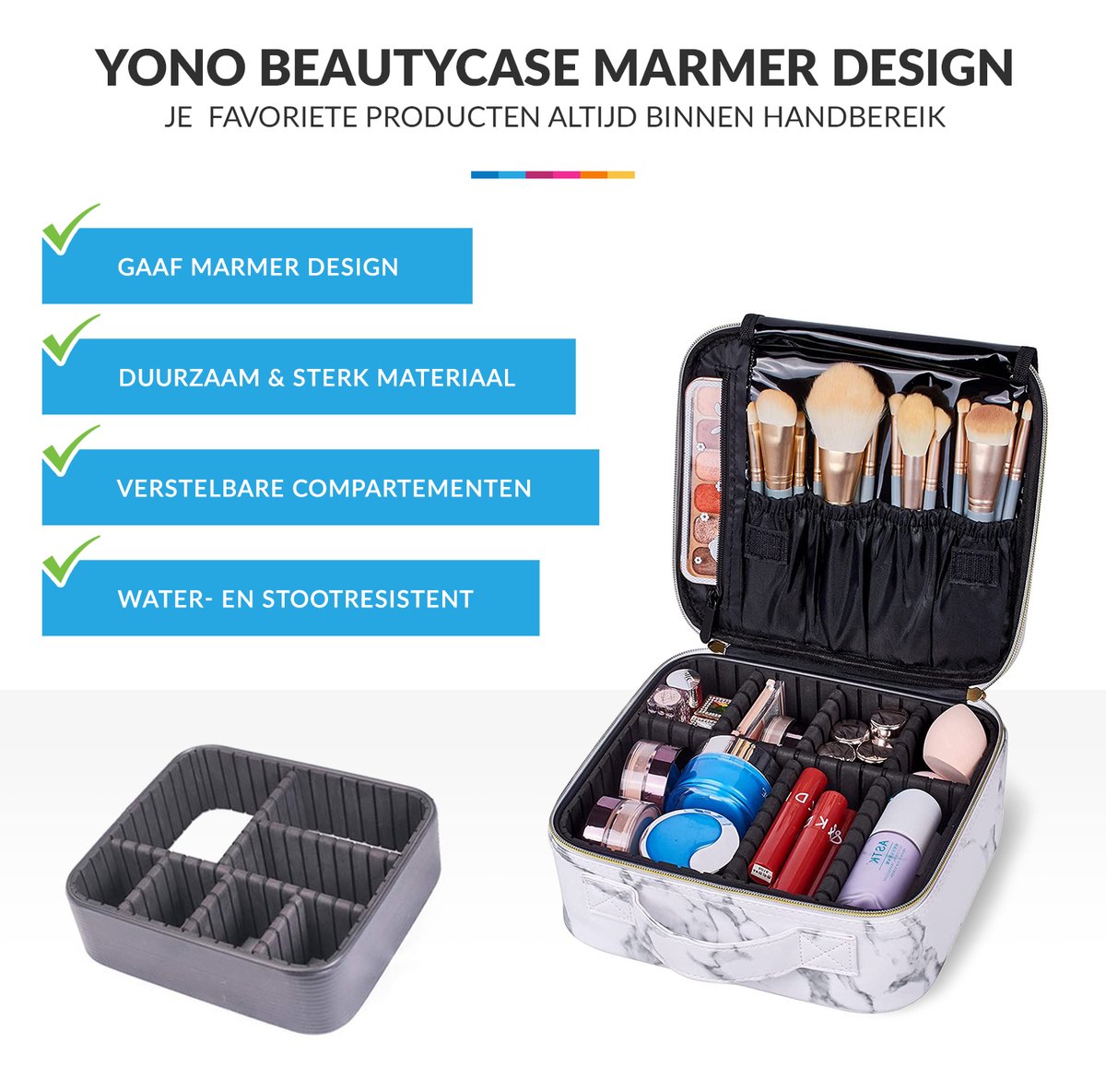 YONO Beautycase Marmer Design - Make Up Koffer Dames – Makeup Organizer – Tas voor Cosmetica – Reis Toilettas – Wit