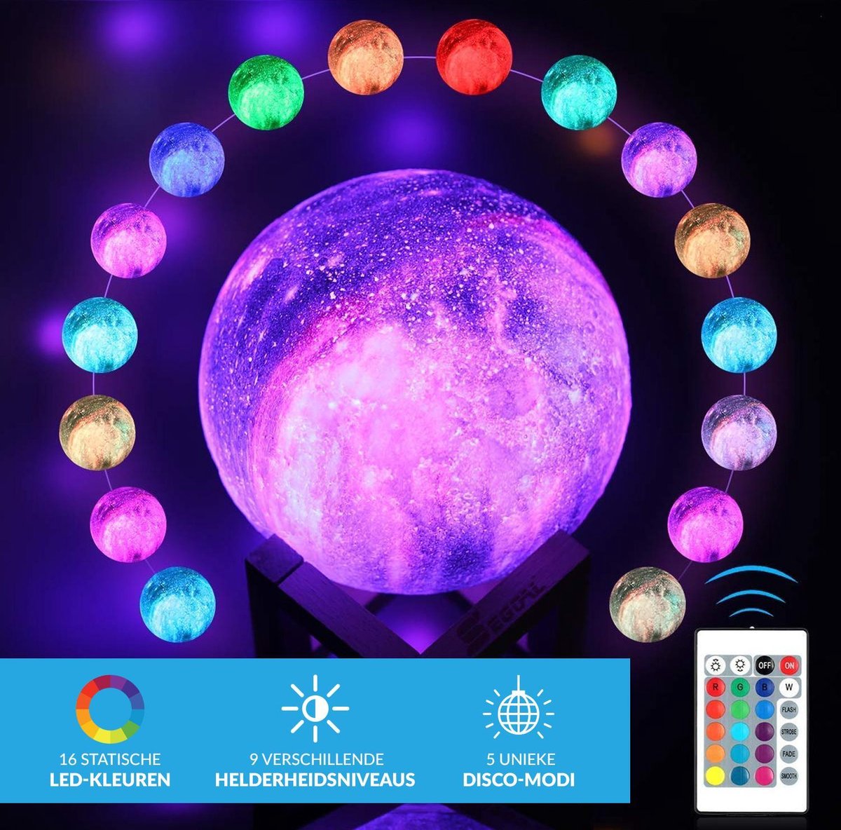 YONO Galaxy Maanlamp Draadloos - Tafellamp met LED Verlichting - Moon Planeet Lamp - Kinderkamer - Slaapkamer - 18cm