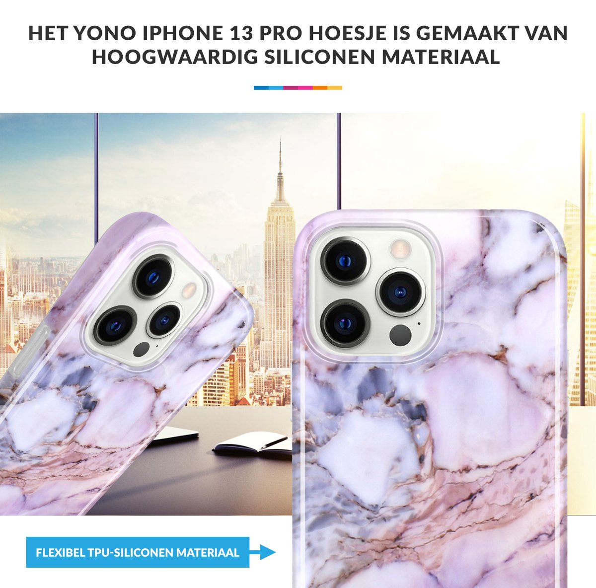 YONO Hoesje geschikt voor iPhone 13 Pro - Shock Proof Case - Marmer Lichtpaars