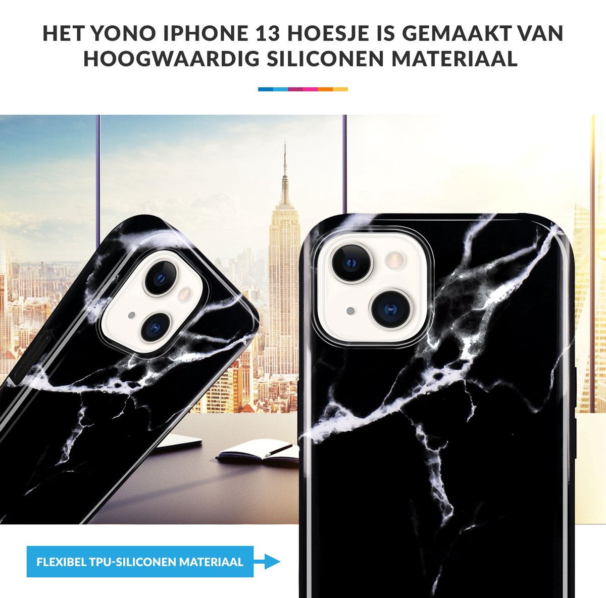 YONO Hoesje geschikt voor iPhone 13 - Shock Proof Case - Marmer Zwart