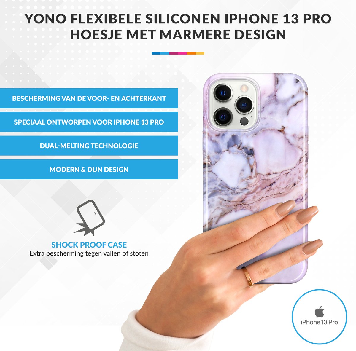 YONO Hoesje geschikt voor iPhone 13 Pro - Shock Proof Case - Marmer Lichtpaars