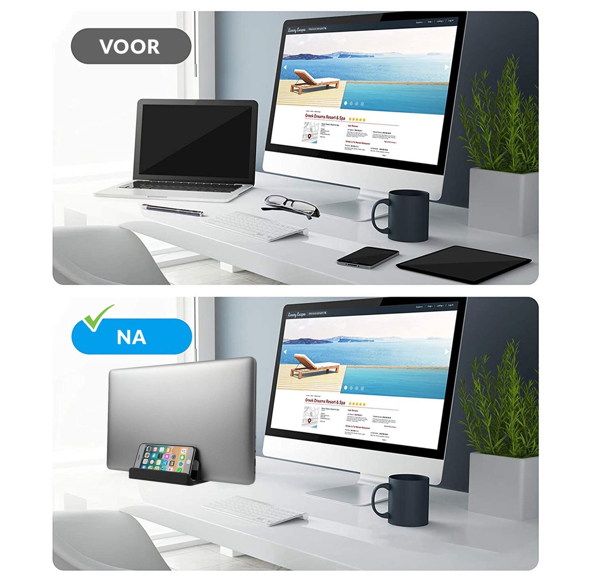 YONO Aluminium Laptop Houder Verticaal – Verticale Standaard voor Bureau – Tablet - Telefoon - Zwart