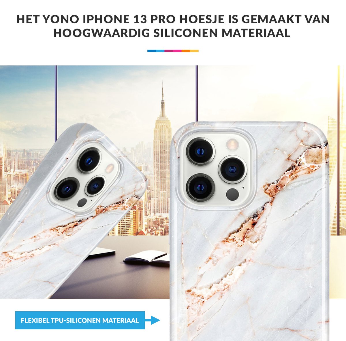 YONO Hoesje geschikt voor iPhone 13 Pro Hoesje - Shock Proof Case - Marmer Wit