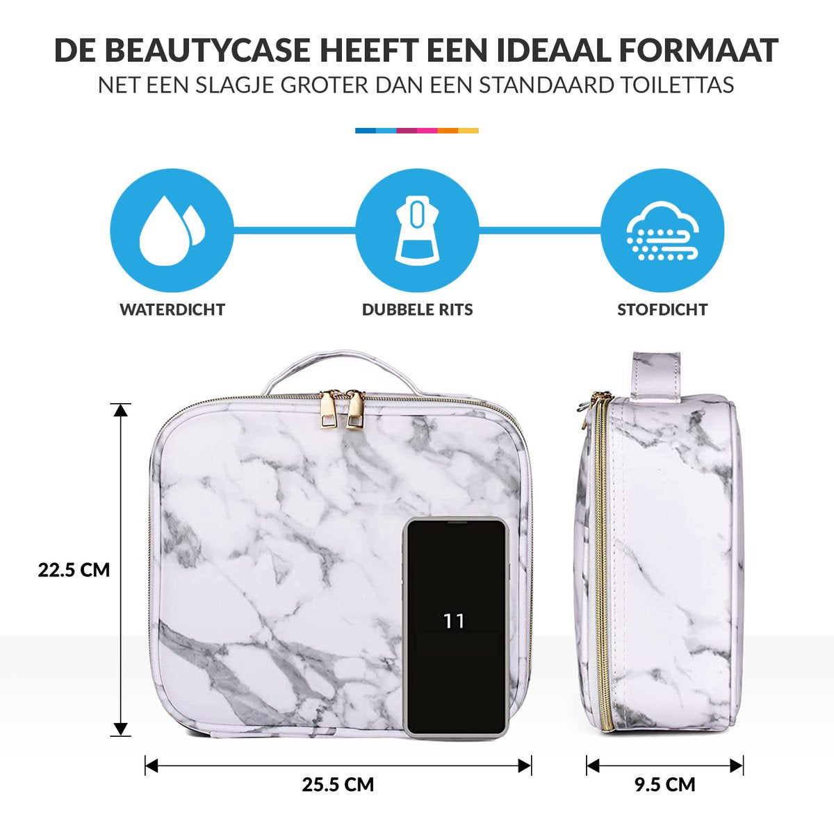 YONO Beautycase Marmer Design - Make Up Koffer Dames – Makeup Organizer – Tas voor Cosmetica – Reis Toilettas – Wit