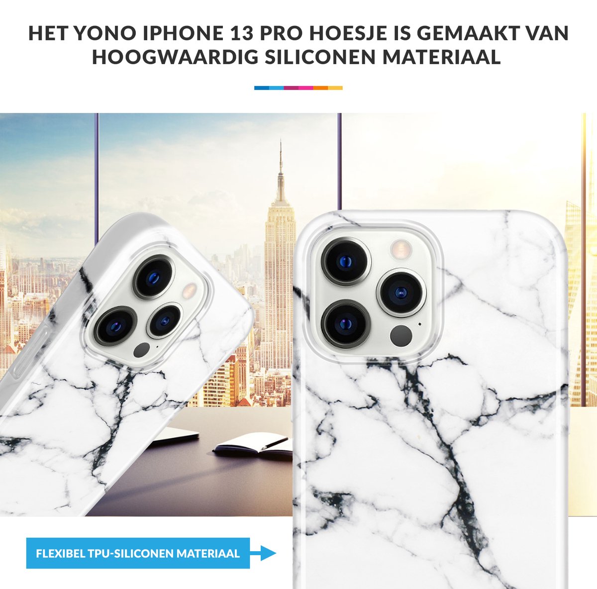 YONO Hoesje geschikt voor iPhone 13 Pro - Shock Proof Case - Marmer Carrara
