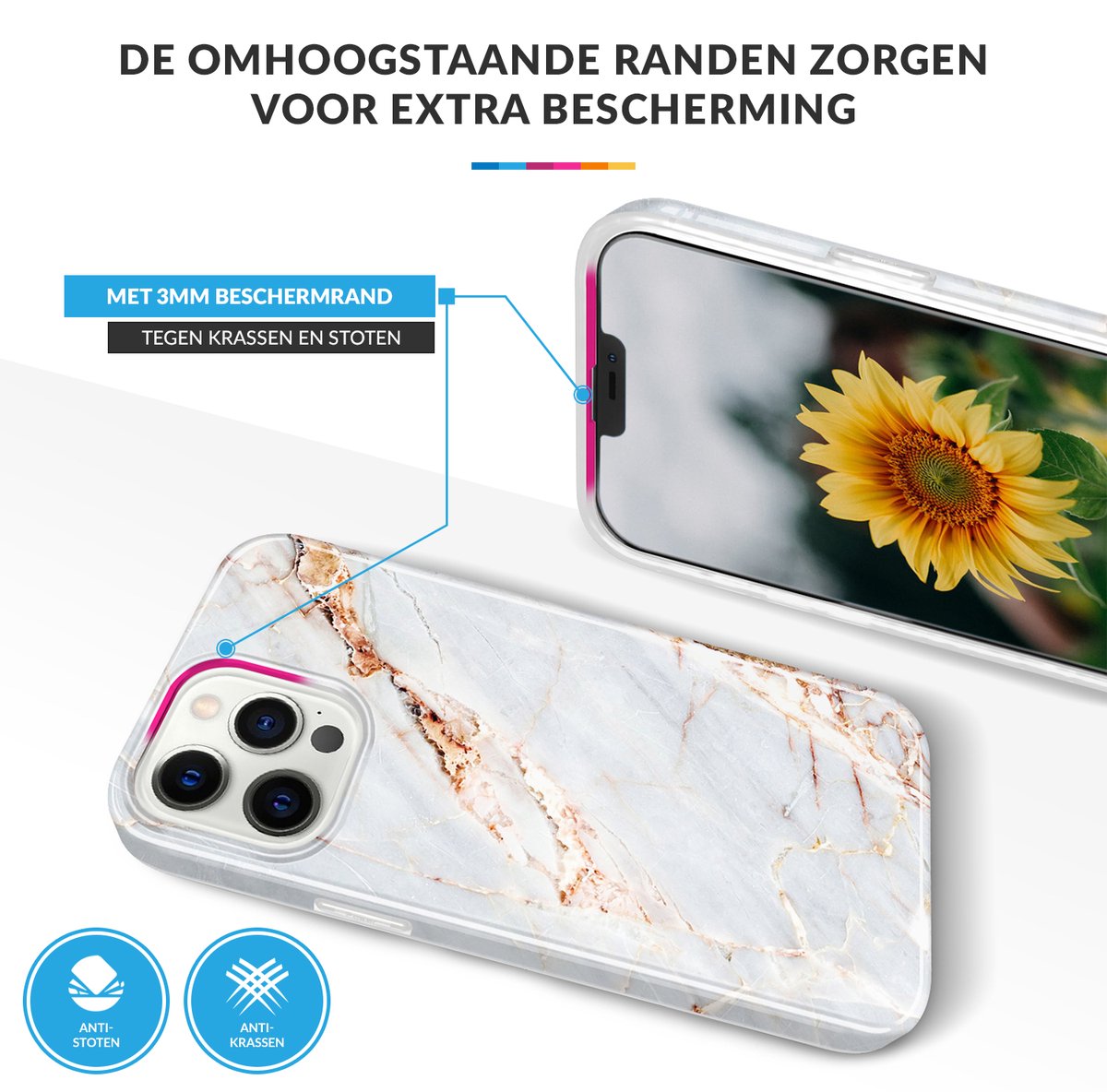 YONO Hoesje geschikt voor iPhone 13 Pro Hoesje - Shock Proof Case - Marmer Wit