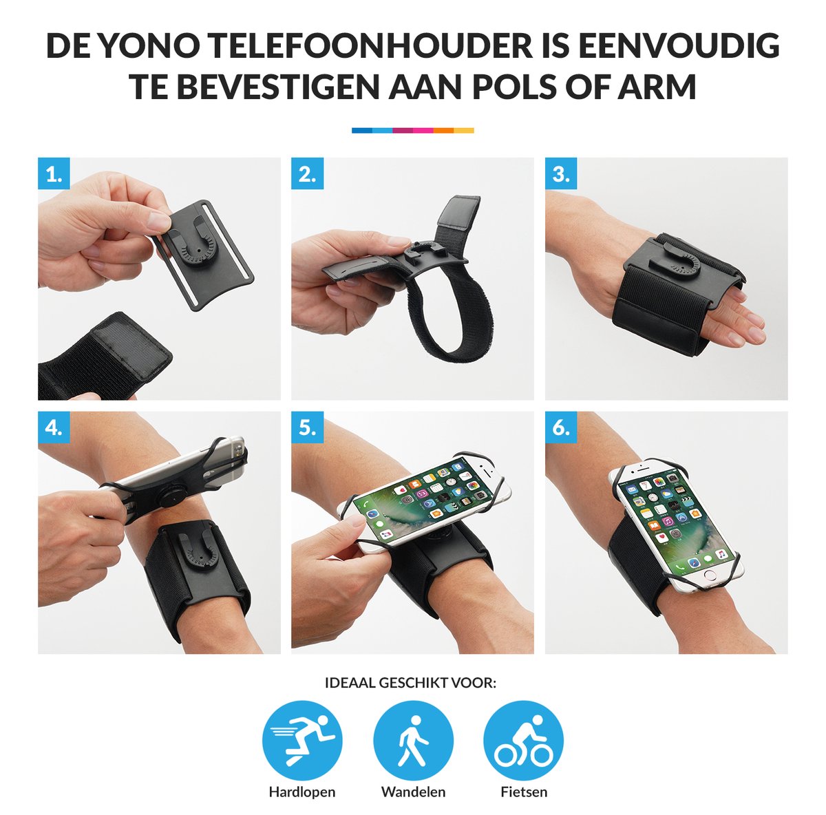 YONO Hardloop Telefoonhouder Polsband en Armband met 360 Graden Rotatie – Universeel Geschikt voor iPhone en Samsung – Sportband Accessoires Hardlopen - Bevestiging Pols of Arm – Zwart