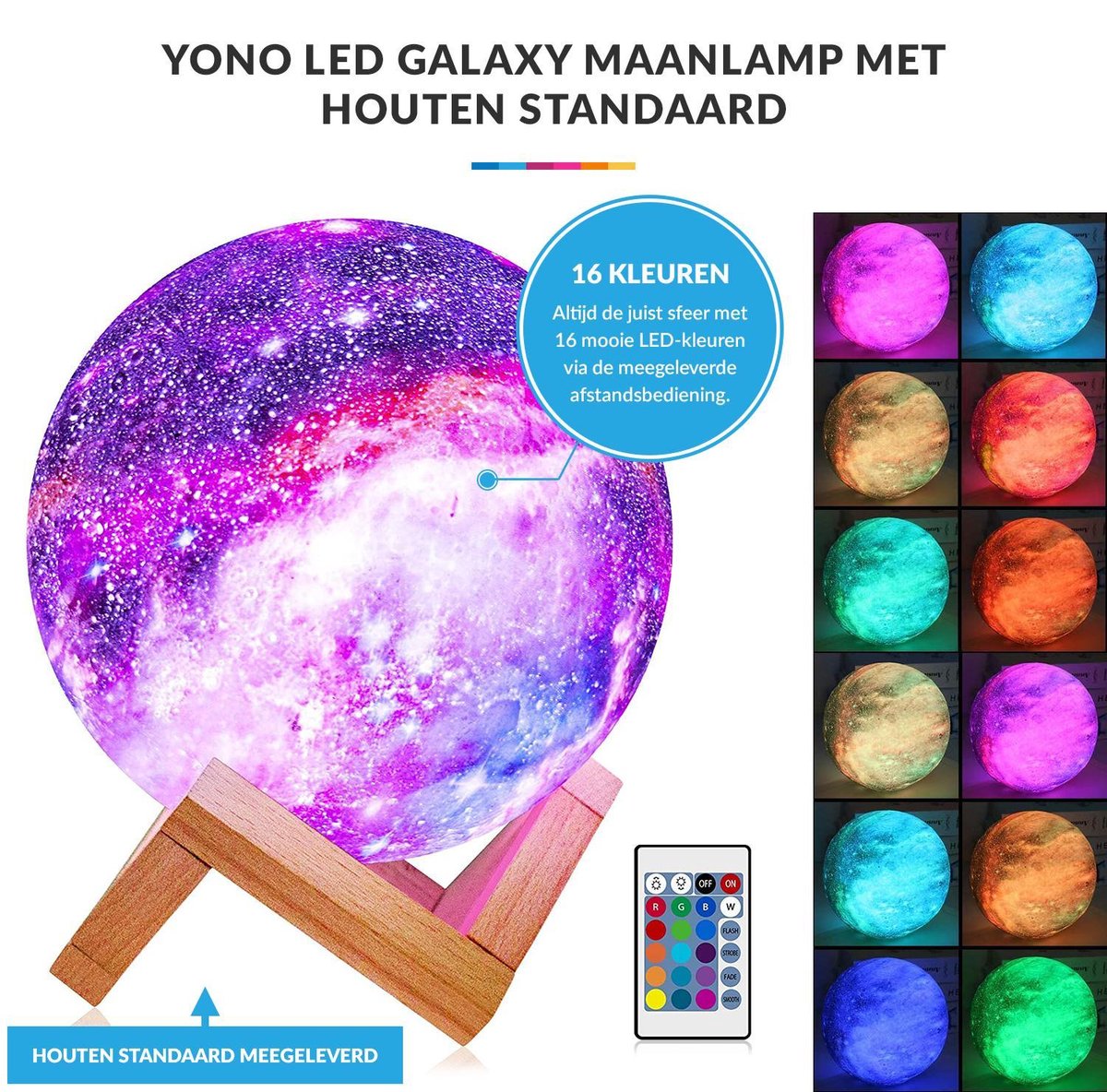 YONO Galaxy Maanlamp Draadloos - Tafellamp met LED Verlichting - Moon Planeet Lamp - Kinderkamer - Slaapkamer - 18cm