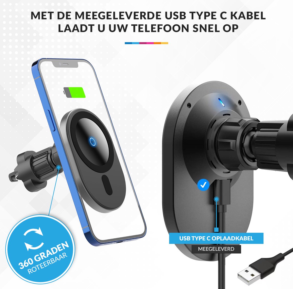 YONO Autohouder geschikt voor Apple iPhone 14 / 13 / 12 / Mini / Pro / Max Mag-safe - Draadloze Oplader met Magneet voor Auto - Magnetische Telefoonhouder Ventilatie - Autolader Houder - Zwart