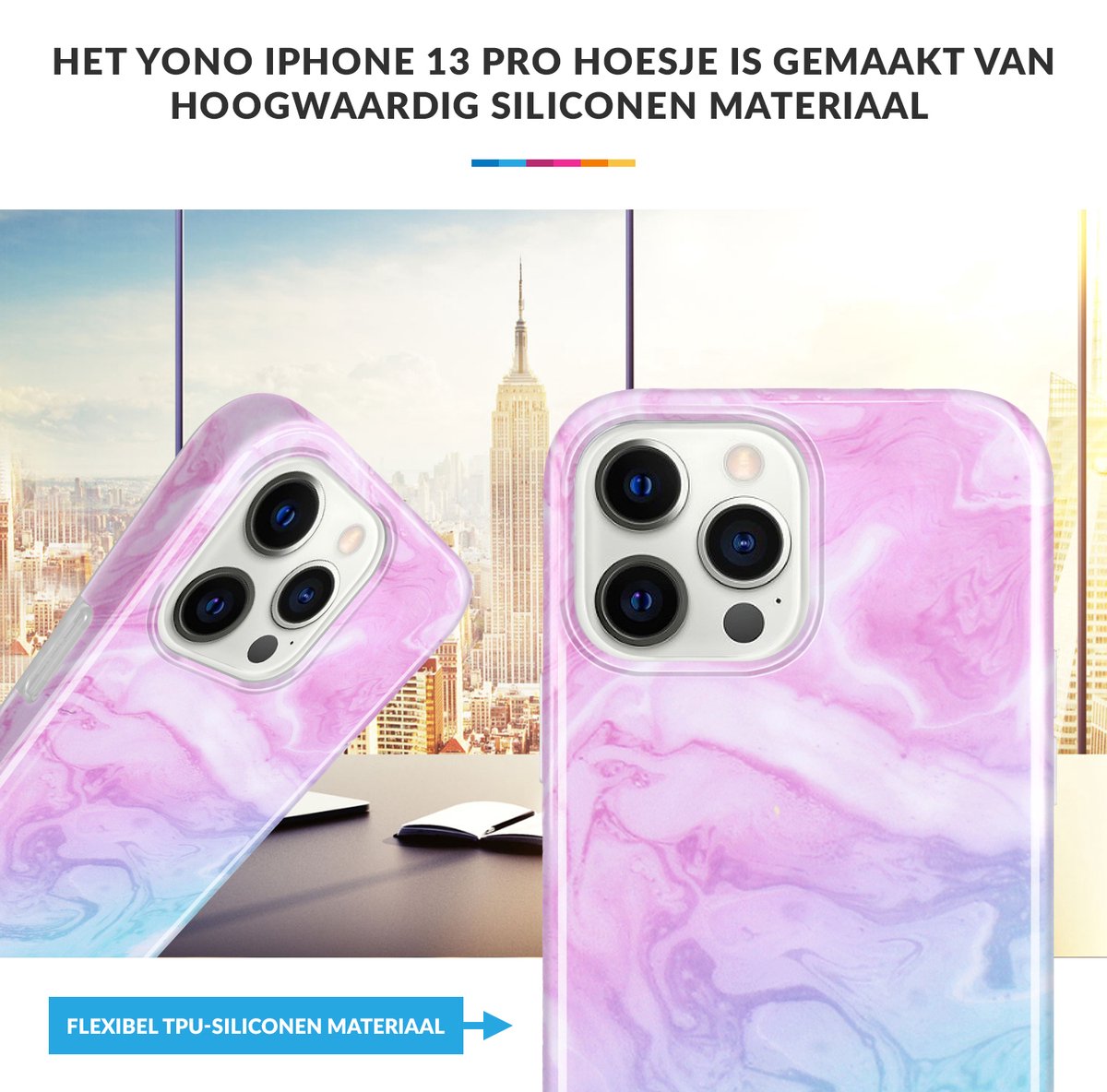 YONO Hoesje geschikt voor iPhone 13 Pro - Shock Proof Case - Marmer Indigo