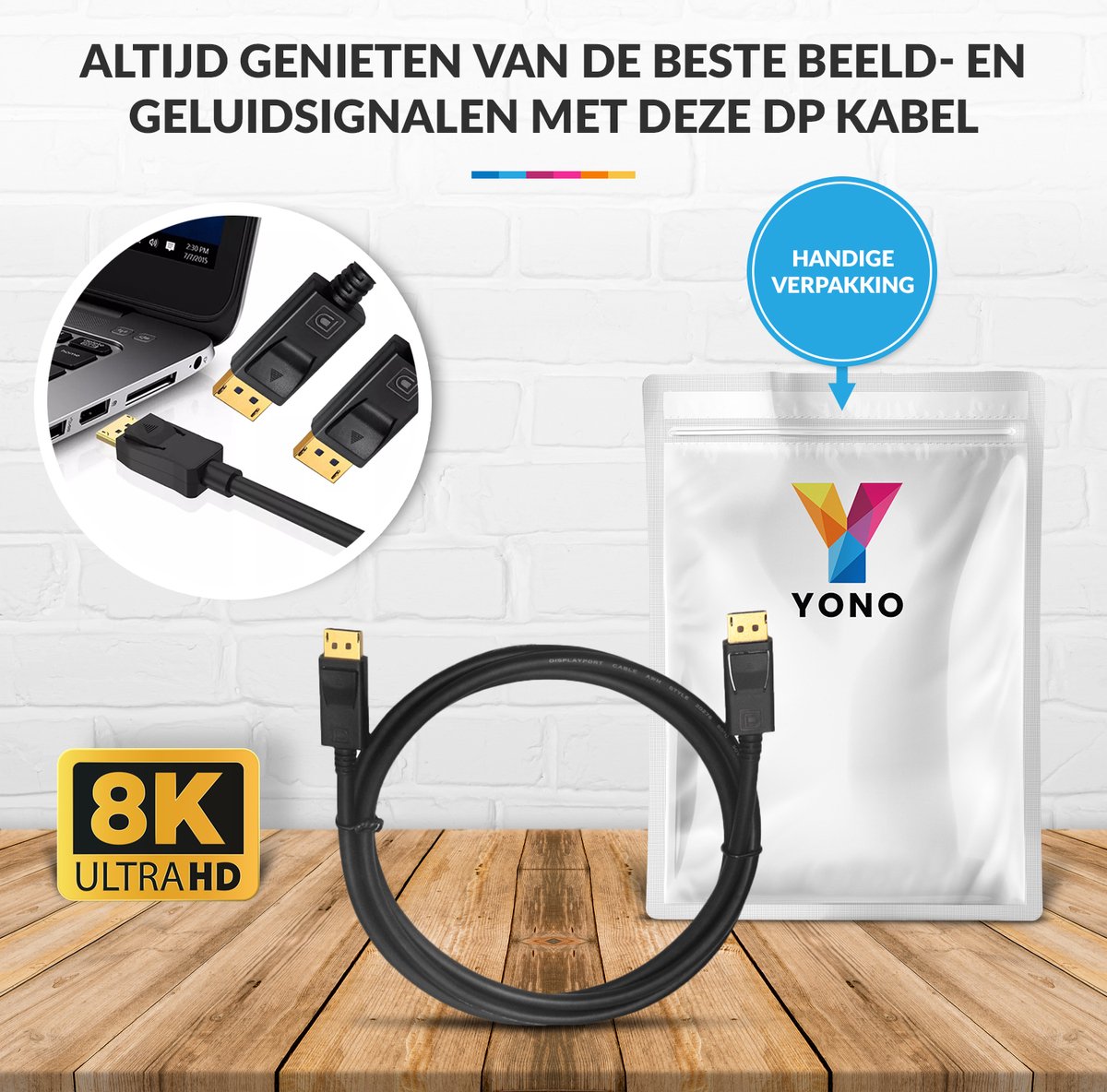 YONO Premium Displayport Kabel 1.4 - 1.5 Meter