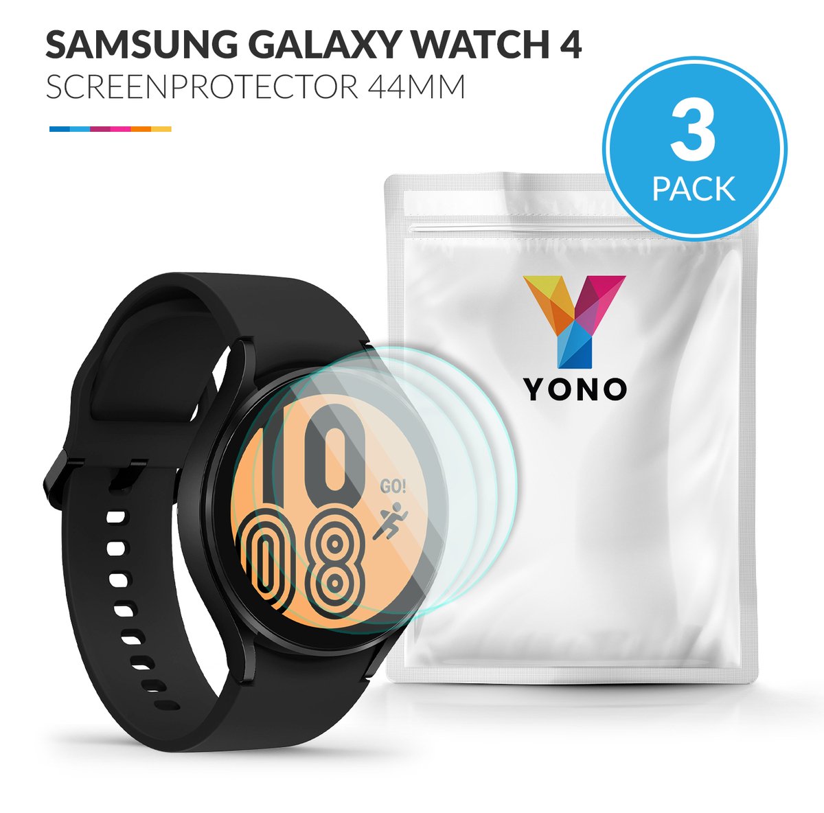 YONO Screen Protector geschikt voor Samsung Galaxy Watch 4 44mm - Volledige Scherm Bescherming - 3-Pack