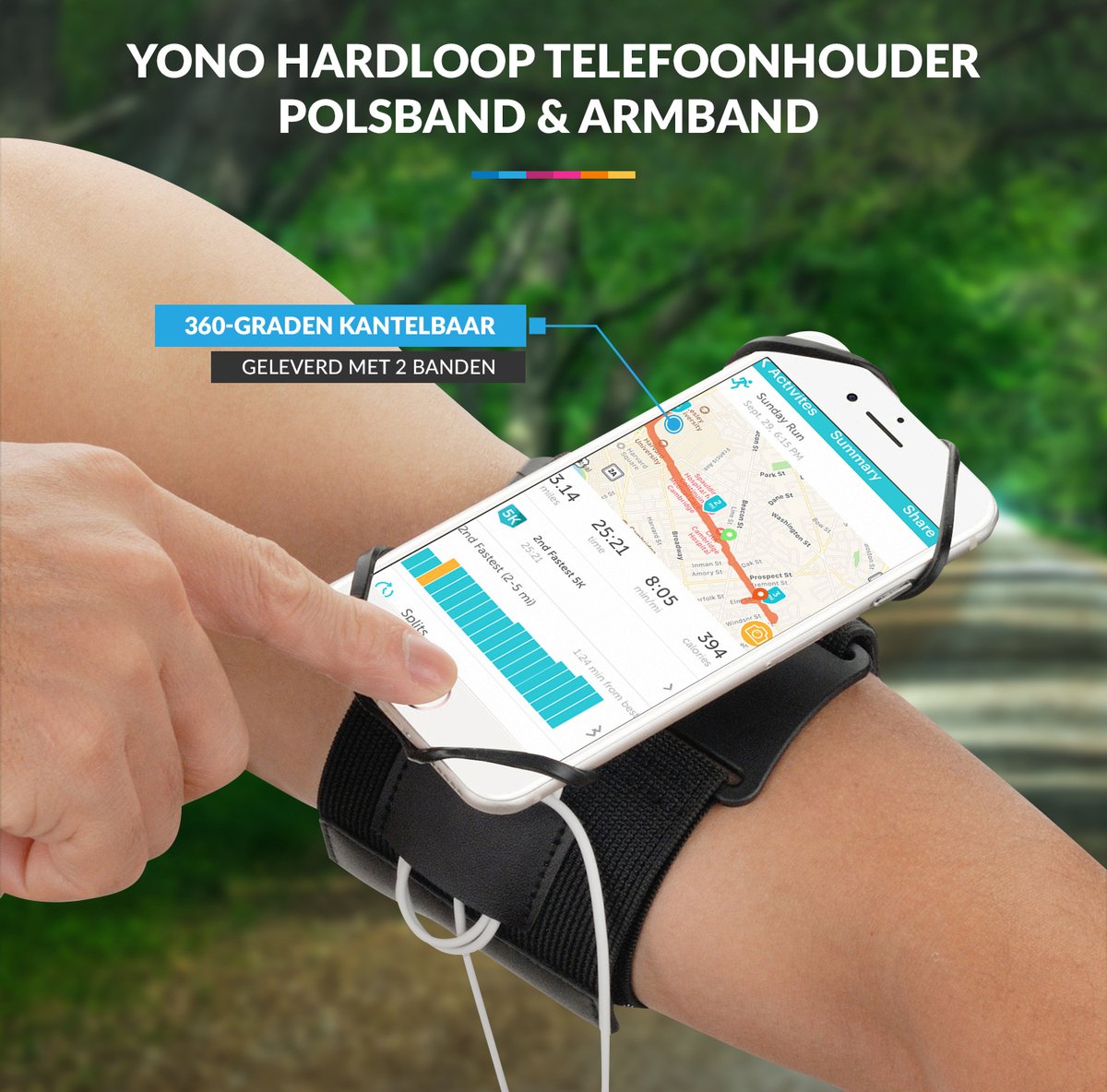 YONO Hardloop Telefoonhouder Polsband en Armband met 360 Graden Rotatie – Universeel Geschikt voor iPhone en Samsung – Sportband Accessoires Hardlopen - Bevestiging Pols of Arm – Zwart