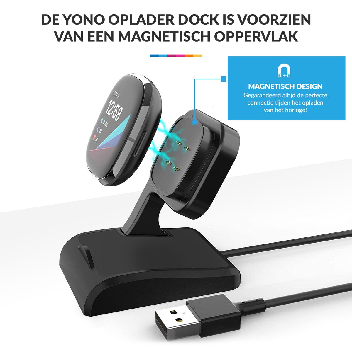 YONO Oplader Dock geschikt voor Fitbit Versa 3 / 4 / Sense - Oplaadkabel – Stand – Zwart