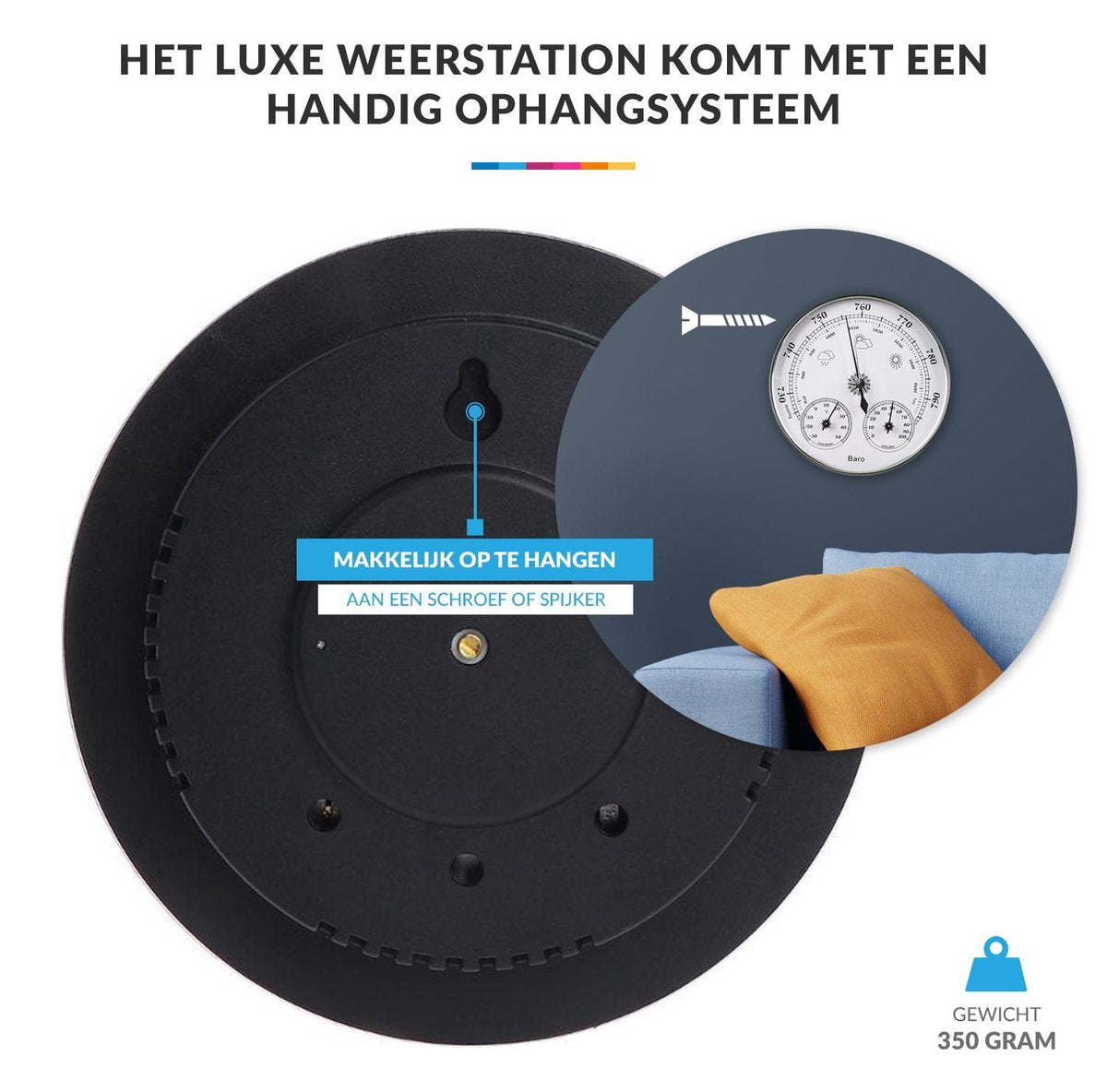 Luxe Barometer Weerstation met Thermometer Hygrometer Messing Zilverkleurig – Voor Binnen en Buiten