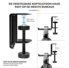 YONO Headset Houder Bureau Uitklapbaar - Koptelefoon Haak - Hoofdtelefoon Hanger - Aluminium - Zwart