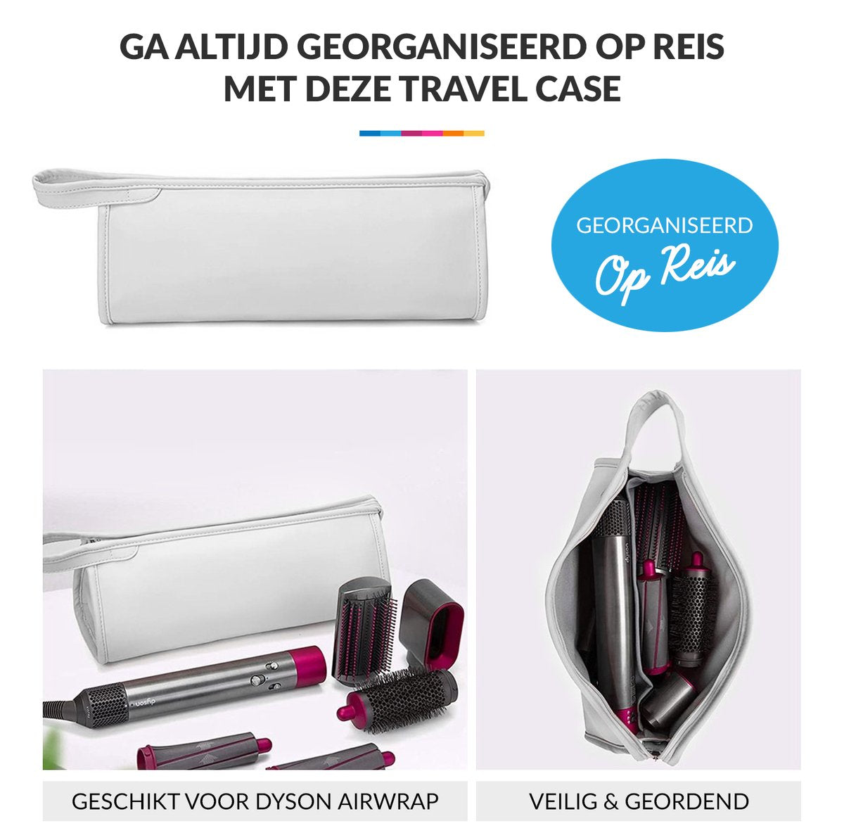 YONO Travel Case geschikt voor Dyson Airwrap Styler & Dyson Supersonic Föhn - Opbergtasje Stijltang - Reistas - Etui Organizer – Lichtgrijs