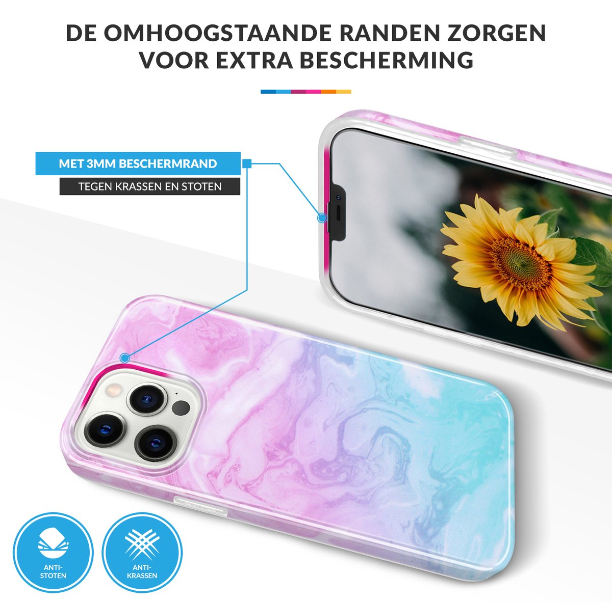 YONO Hoesje geschikt voor iPhone 13 Pro - Shock Proof Case - Marmer Indigo