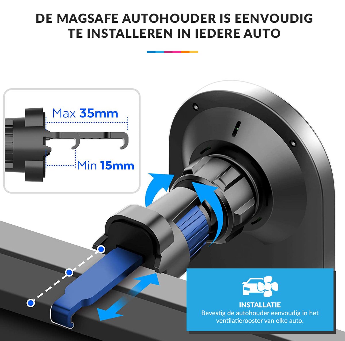 YONO Autohouder geschikt voor Apple iPhone 14 / 13 / 12 / Mini / Pro / Max Mag-safe - Draadloze Oplader met Magneet voor Auto - Magnetische Telefoonhouder Ventilatie - Autolader Houder - Zwart