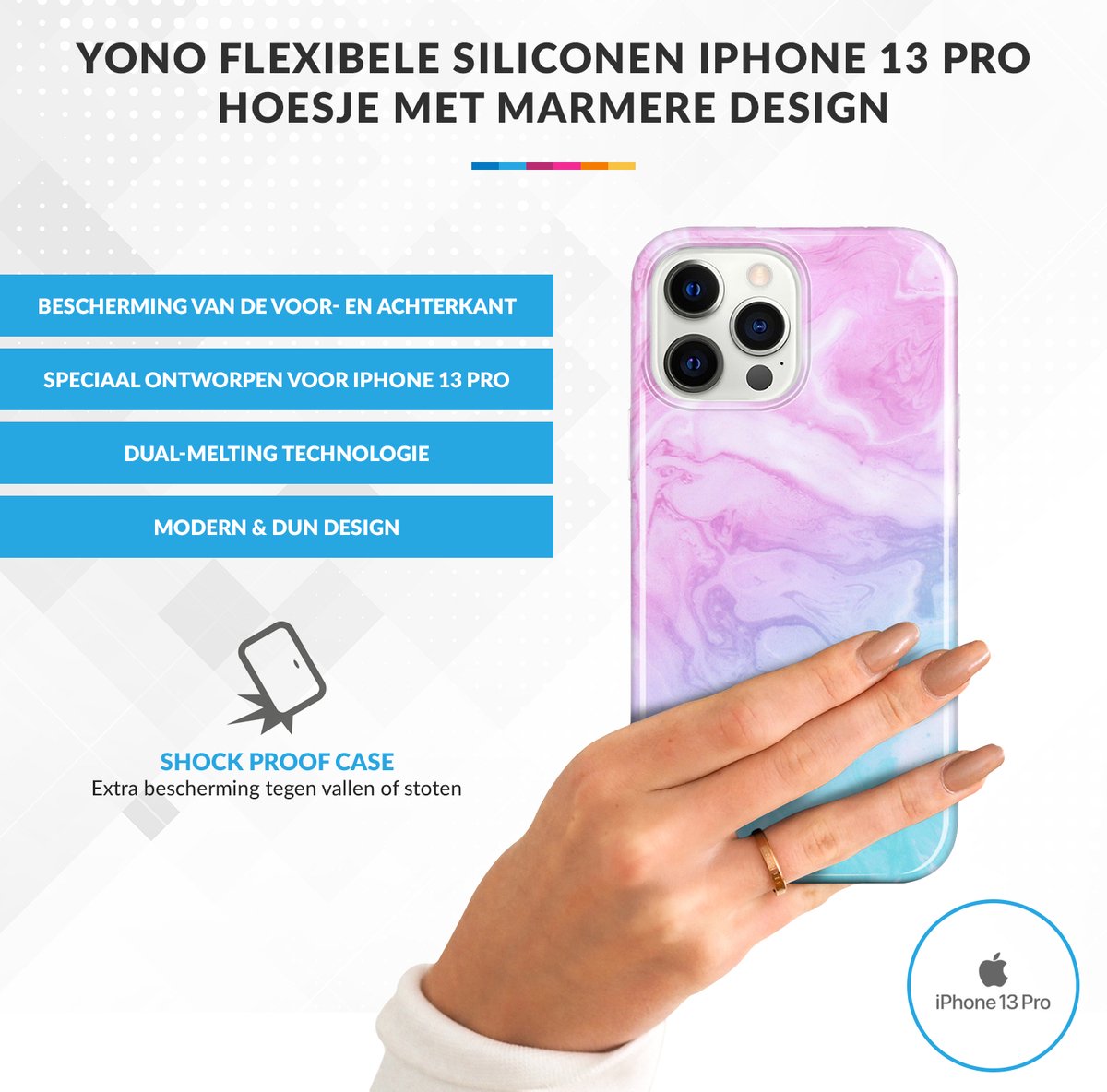 YONO Hoesje geschikt voor iPhone 13 Pro - Shock Proof Case - Marmer Indigo