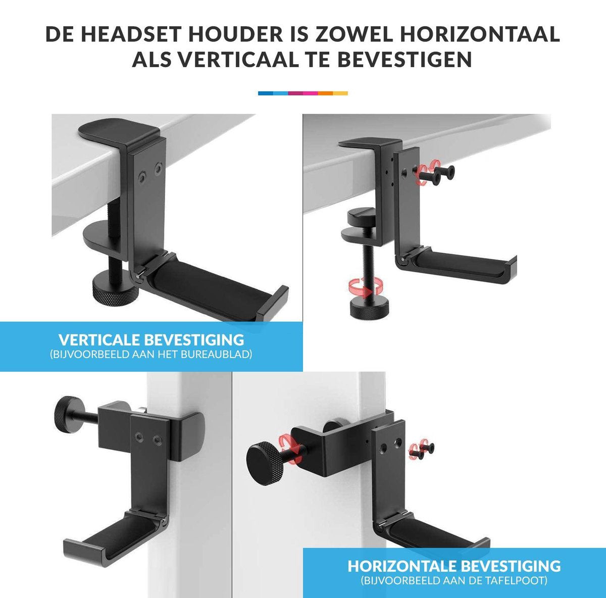 YONO Headset Houder Bureau Uitklapbaar - Koptelefoon Haak - Hoofdtelefoon Hanger - Aluminium - Zwart