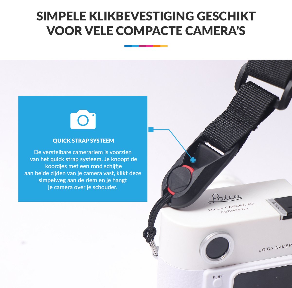 YONO Camera Riem voor Compact Camera – Quick Strap Schouderriem – Geschikt voor Sony Cybershot – Canon Powershot – Zwart