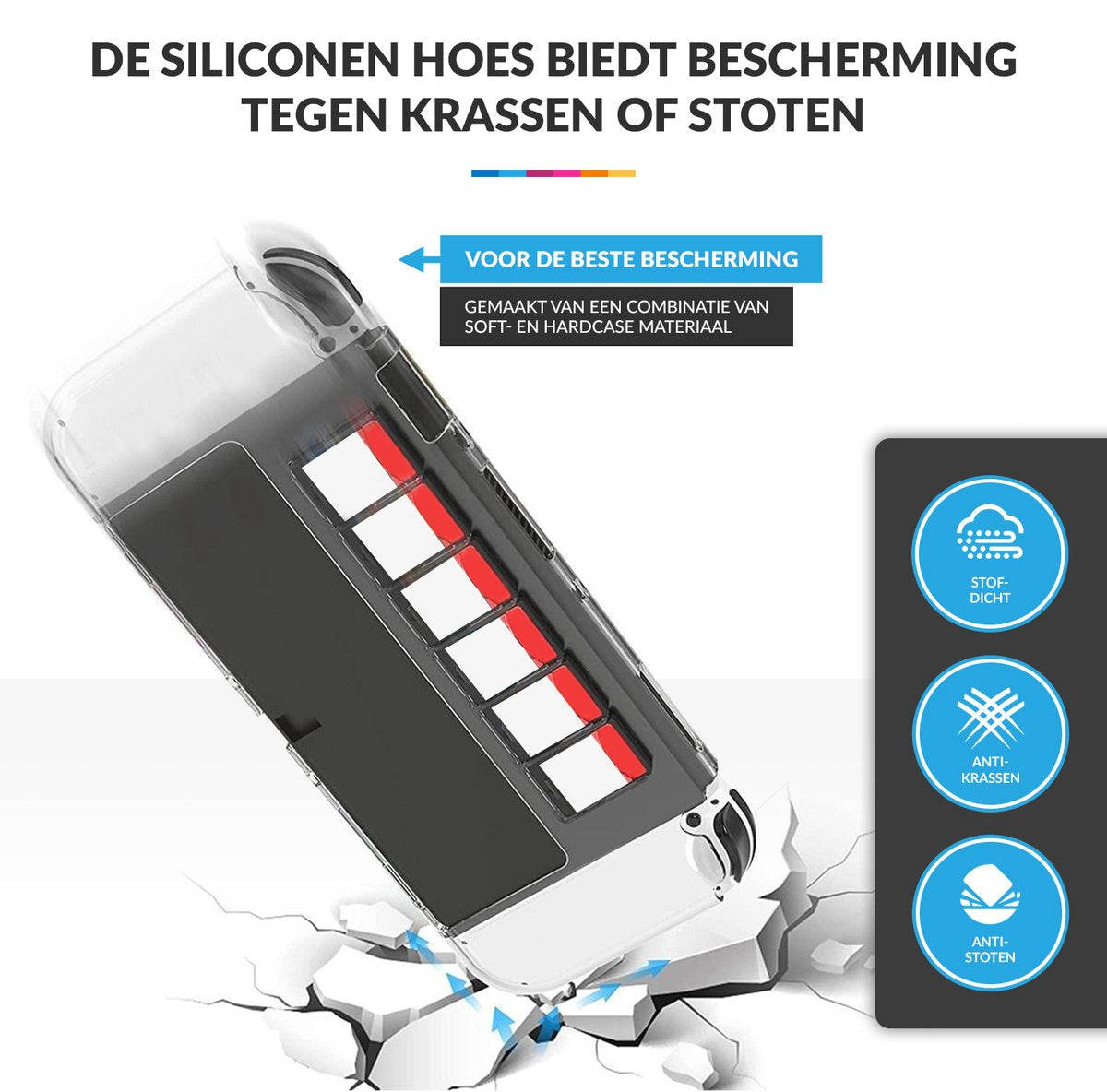 YONO Crystal Case geschikt voor Nintendo Switch OLED - Hoesje met Game Card Opbergruimte - Transparant