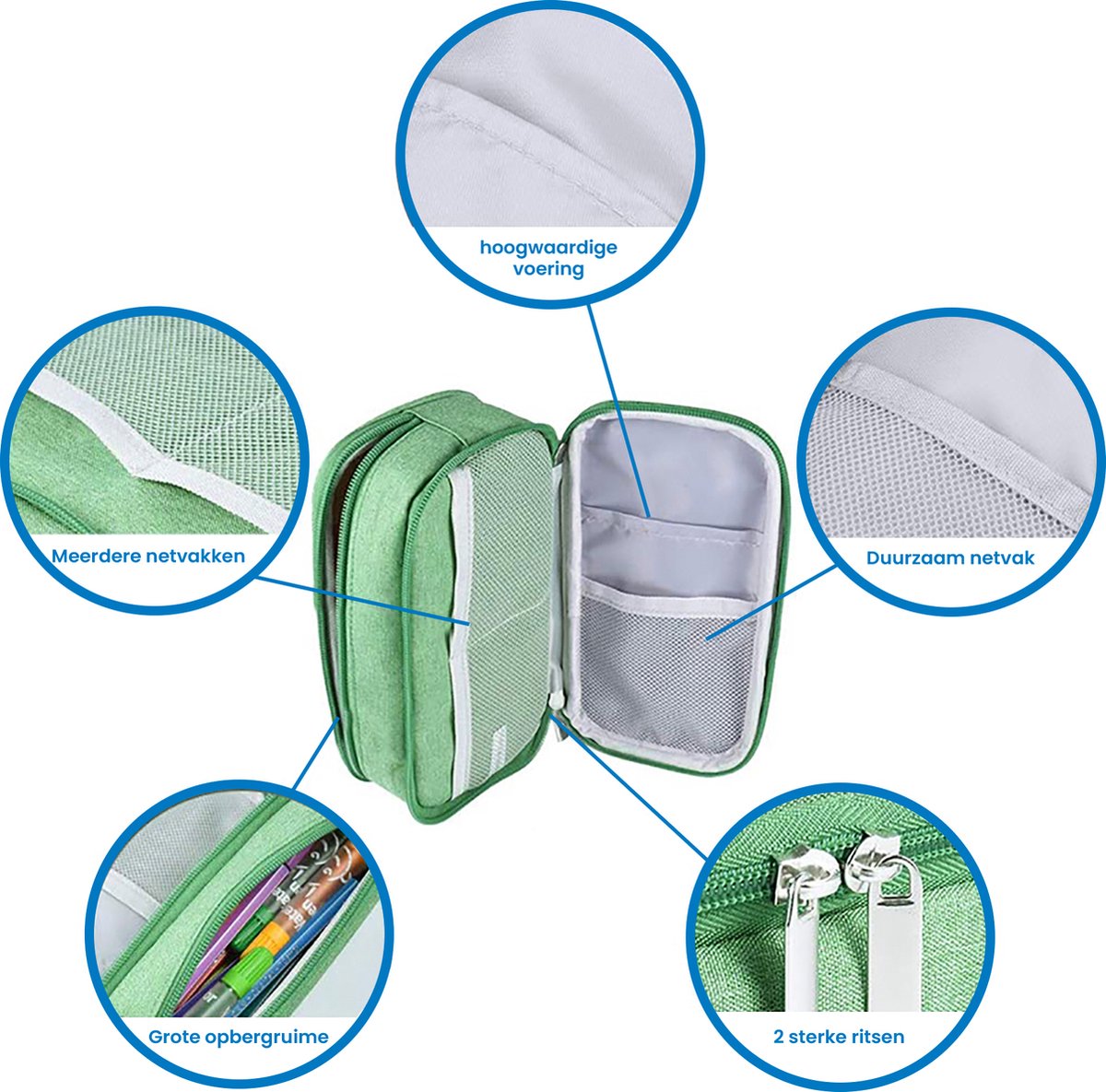 YONO Pennen Etui Large - Pennenzak voor Kinderen en Volwassenen - Schooletui voor Jongens en Meisjes - Back To School - Groen