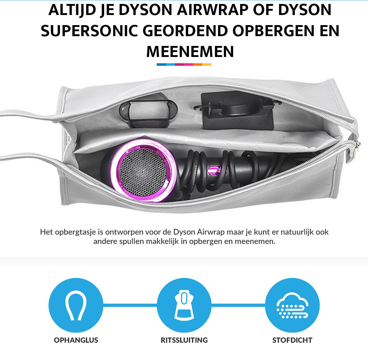 YONO Travel Case geschikt voor Dyson Airwrap Styler & Dyson Supersonic Föhn - Opbergtasje Stijltang - Reistas - Etui Organizer – Lichtgrijs