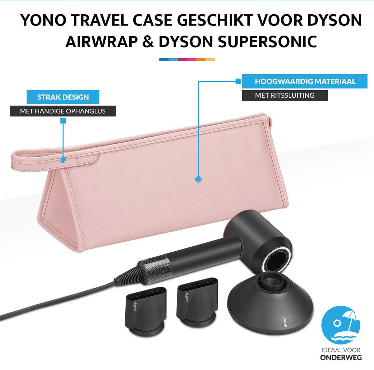 YONO Travel Case geschikt voor Dyson Airwrap Styler & Dyson Supersonic Föhn - Opbergtasje Stijltang - Reistas - Etui Organizer - Lichtroze