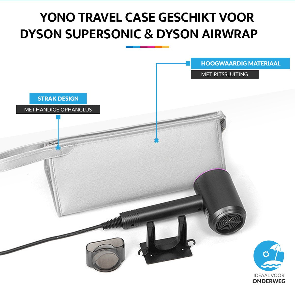 YONO Travel Case geschikt voor Dyson Airwrap Styler & Dyson Supersonic Föhn - Opbergtasje Stijltang - Reistas - Etui Organizer – Lichtgrijs