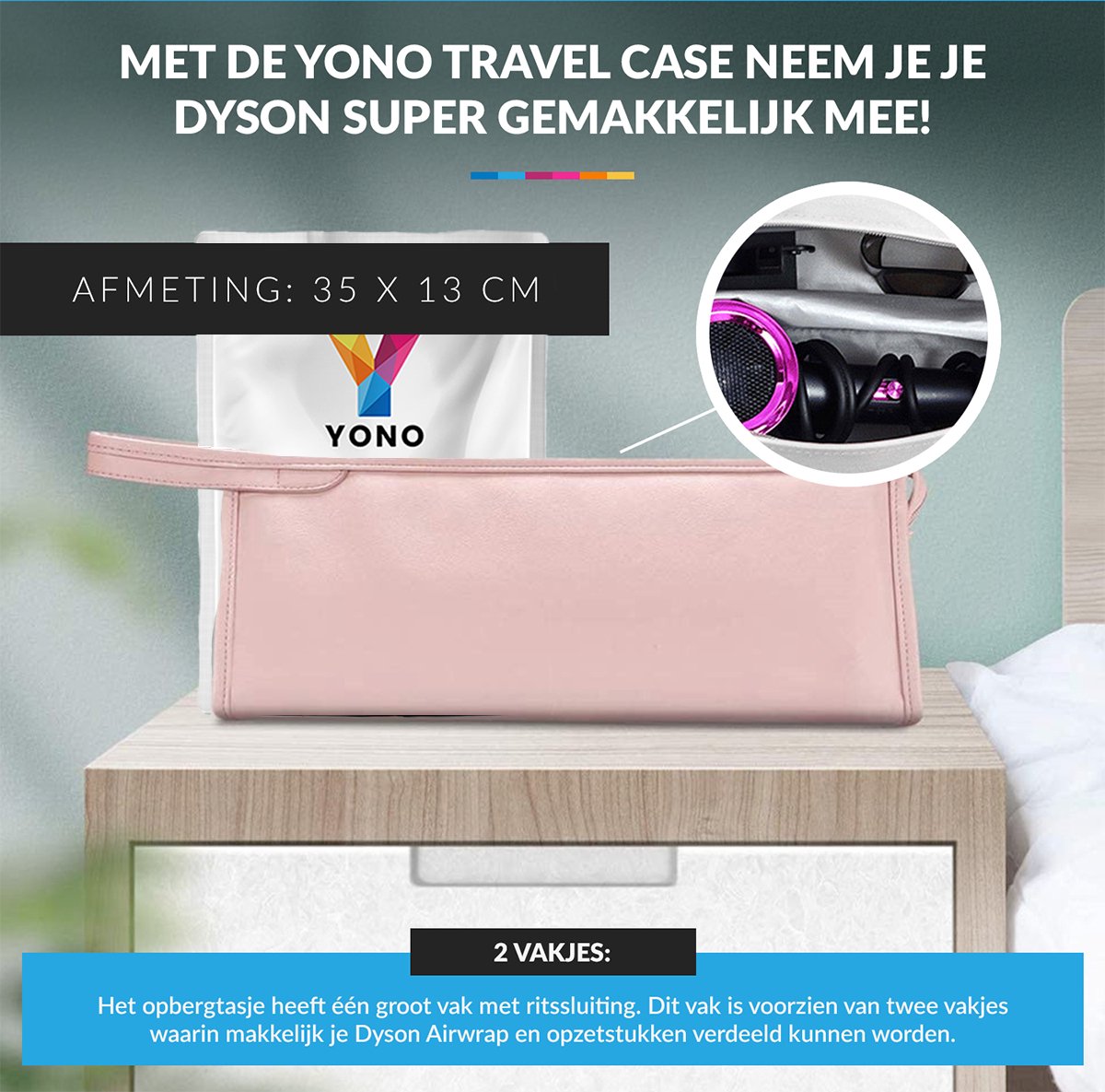 YONO Travel Case geschikt voor Dyson Airwrap Styler & Dyson Supersonic Föhn - Opbergtasje Stijltang - Reistas - Etui Organizer - Lichtroze