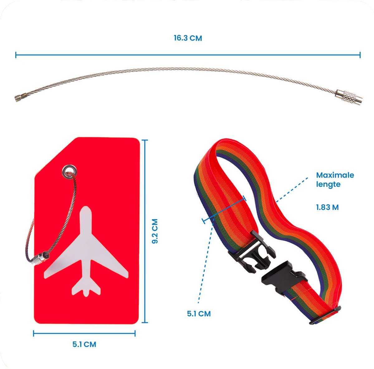 YONO Kofferriem met Kofferlabel - 2 Kofferband en 2 Bagagelabel - Dubbele Bagage Riem Verstelbaar - 4 Pack - Regenboog