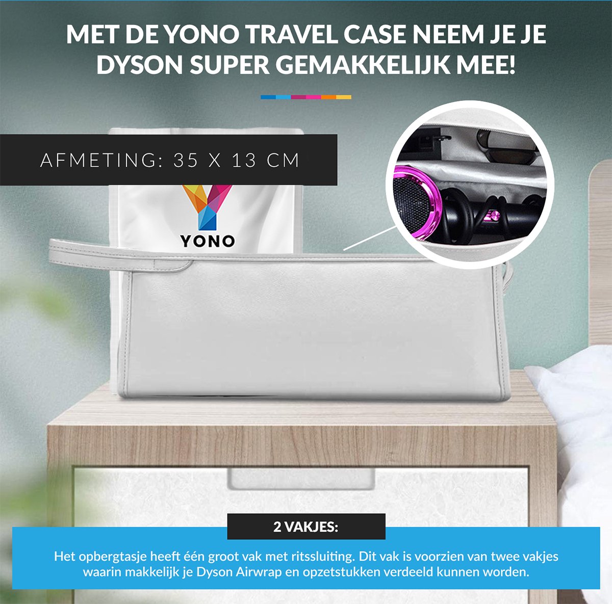 YONO Travel Case geschikt voor Dyson Airwrap Styler & Dyson Supersonic Föhn - Opbergtasje Stijltang - Reistas - Etui Organizer – Lichtgrijs